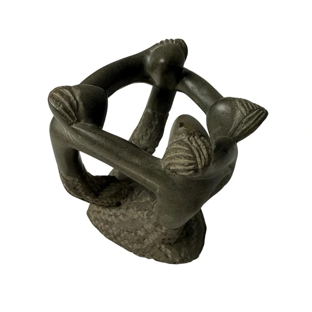 Clay Pottery Circle of Friends Mayan Aztec Candle Holder Grey Decor Family Of 4